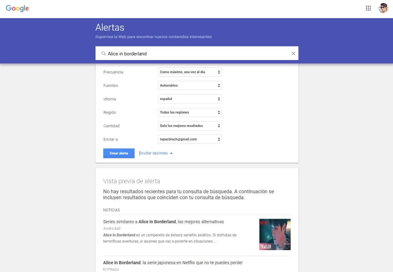 Alertas en Google Alerts Tupac Bruch