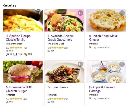 Rich Snippets de recetas en Google