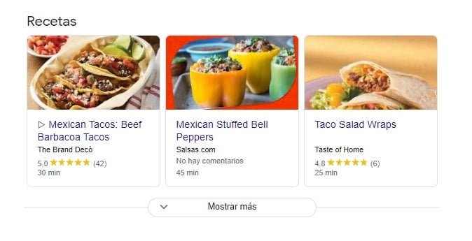 Ejemplo de recetas con resultados enriquecidos