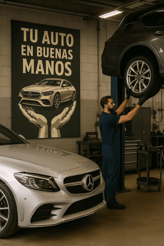 ejemplo de cartel con slogan de taller mecánico de autos de lujo
