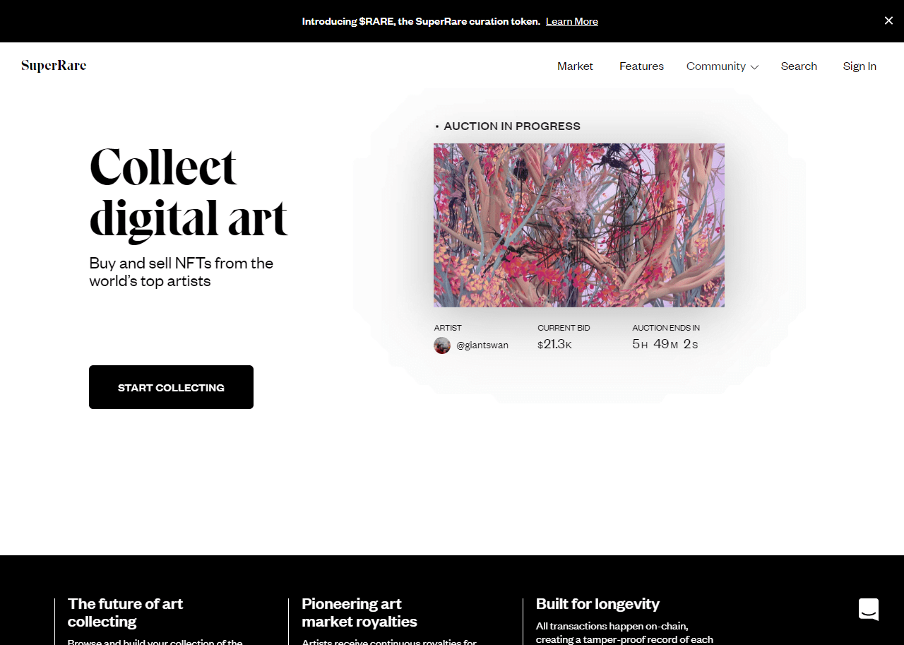 ejemplo de comprar y vender NFT desde superrare