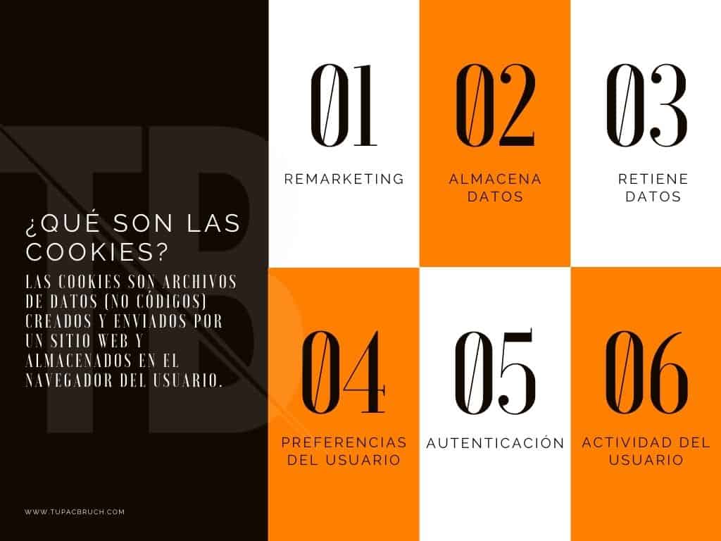 Cookies: ¿qué son las cookies?
remarketing
almacena datos
retienen datos
preferencias del usuario
autenticación
actividad del usuariocookies marketing y remarketing
remarketing web
de búsqueda
remarketing de enlaces
de display
remarketing de los emails