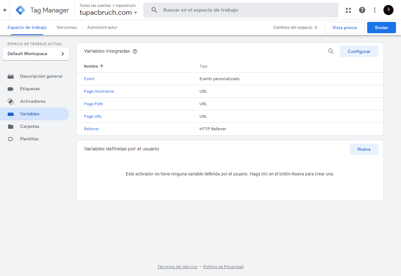 Las variables son el tercer componente de Google Tag Manager. Esta es la información que Google Tag Manager necesitará para hacer su trabajo. Para visualizarla, tal vez el Tag Manager necesite la URL de la página o una variable de configuración de Google Analytics que identifique la cuenta a la que enviar los detalles.