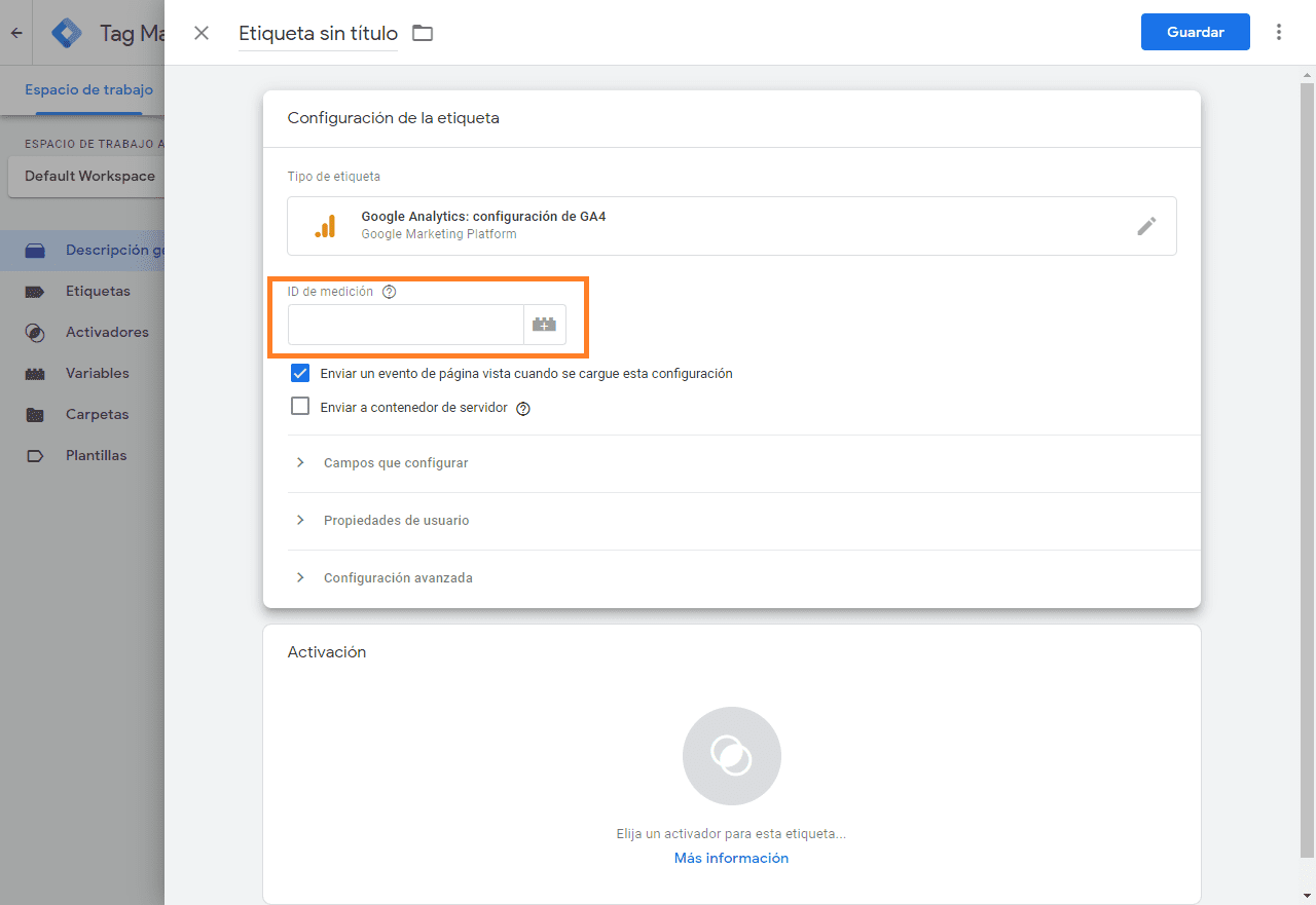 ID medicion google tag manager