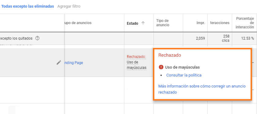 ¿Por qué se rechazan los anuncios en Google Ads?