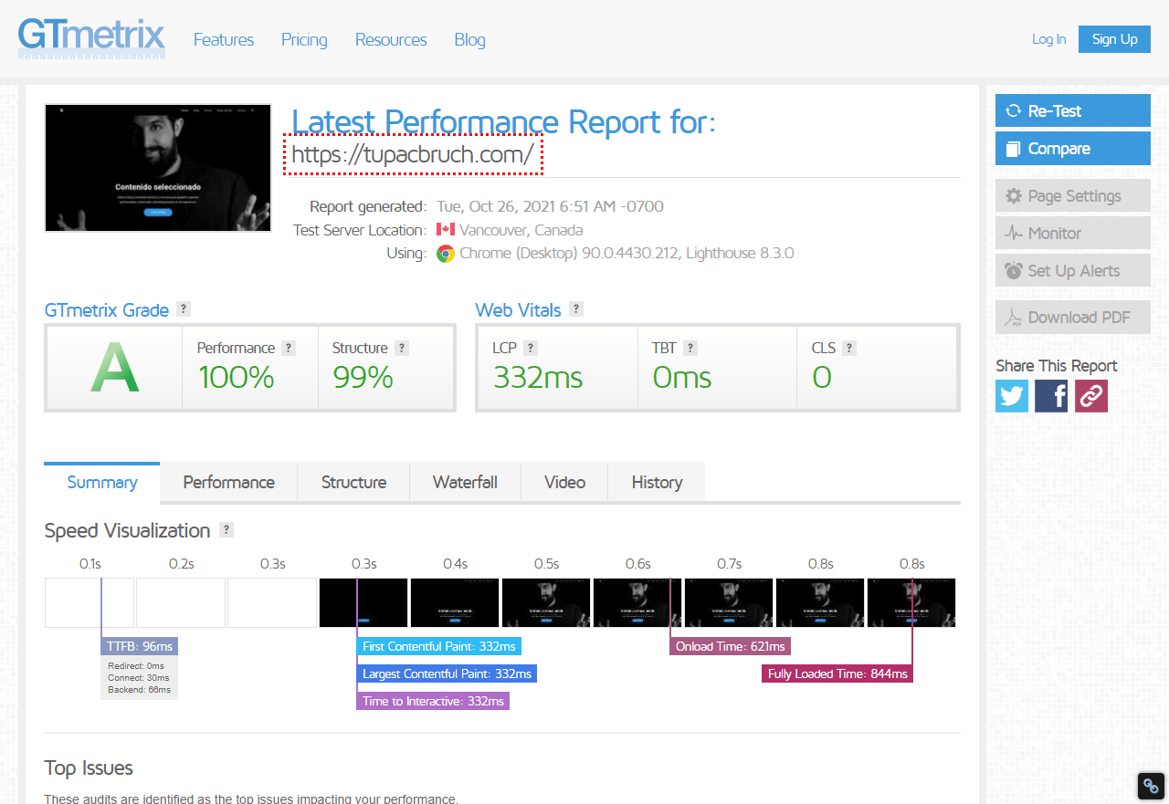 Midiendo el Page Speed con GTmetrix