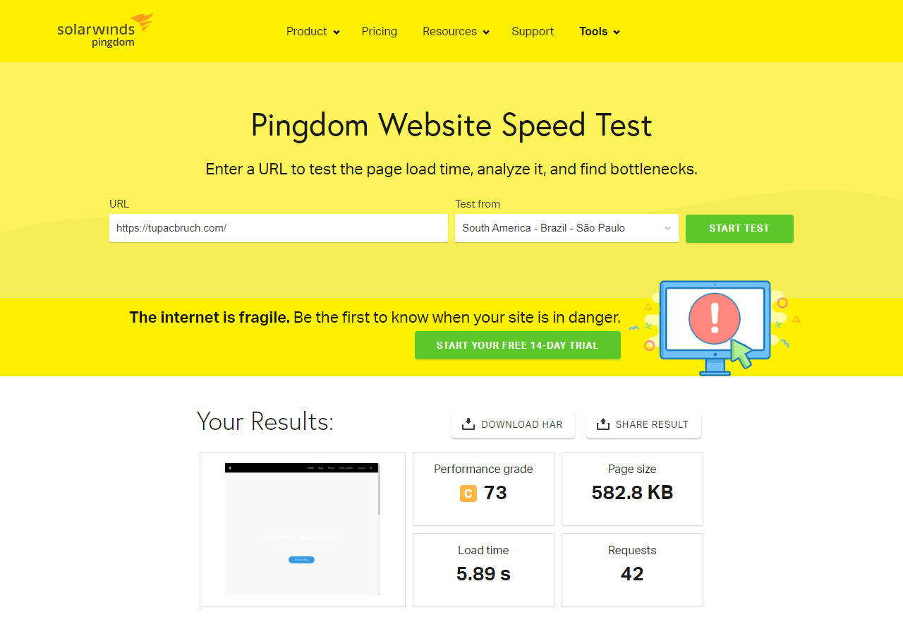 Pingdom mide la velocidad de tu sitio web.