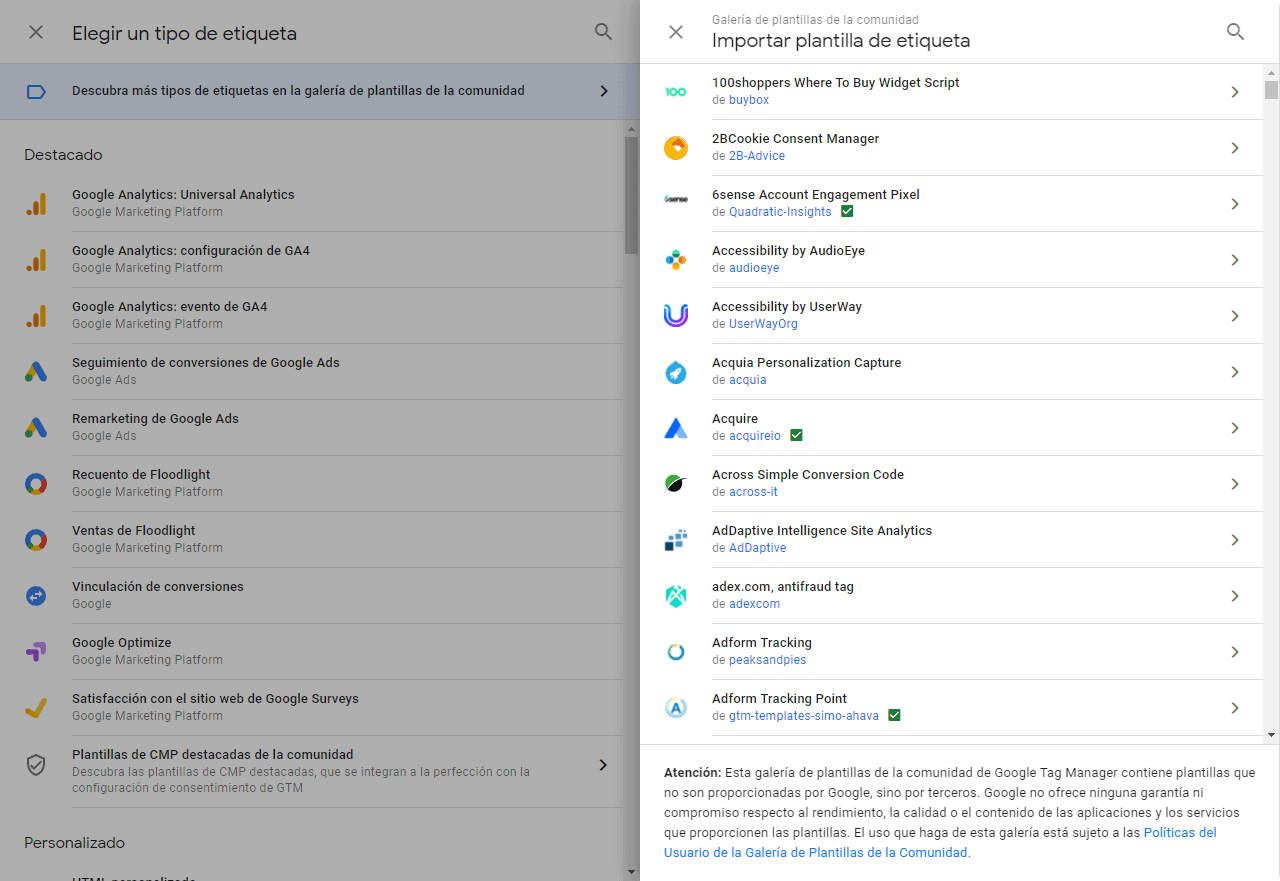 plantilla de etiquetas en google tag manager