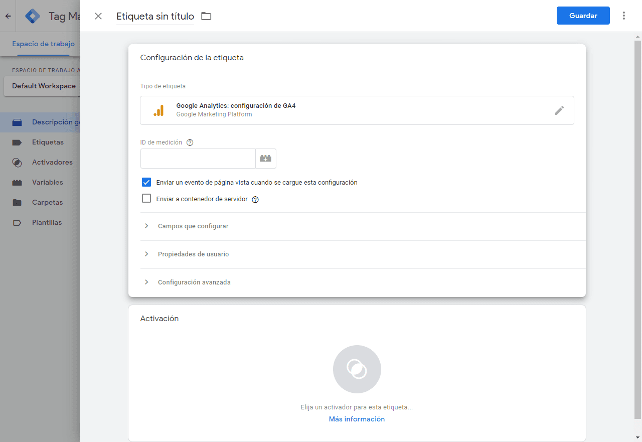 google analytics configuración de GA4 en google tag manager