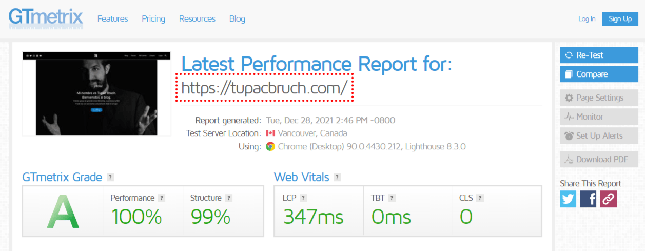 métricas de gtmetrix
