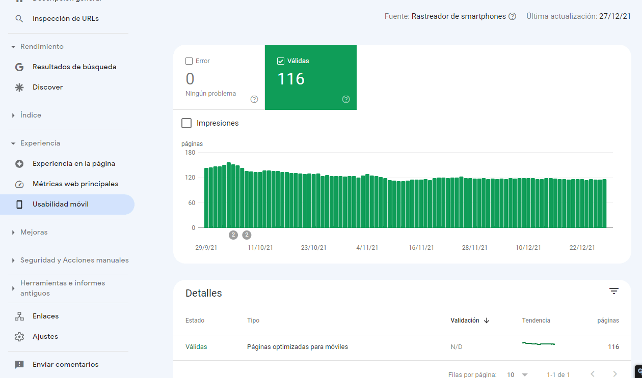 datos de google search console y core web vitals