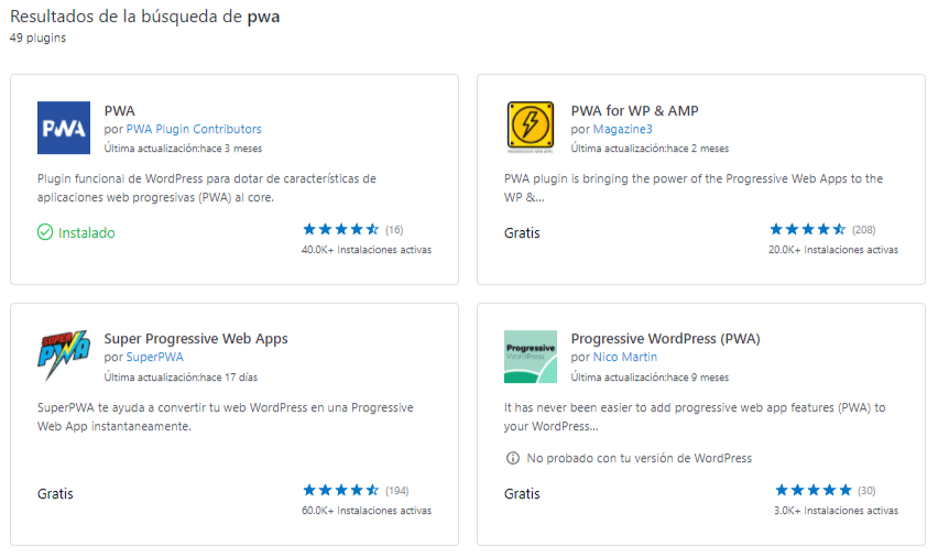 Tienda de aplicaciones y plugins en wordpress para las PWA