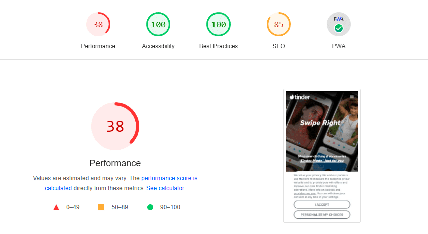 Tinder es un buen ejemplo de aplicación PWA
