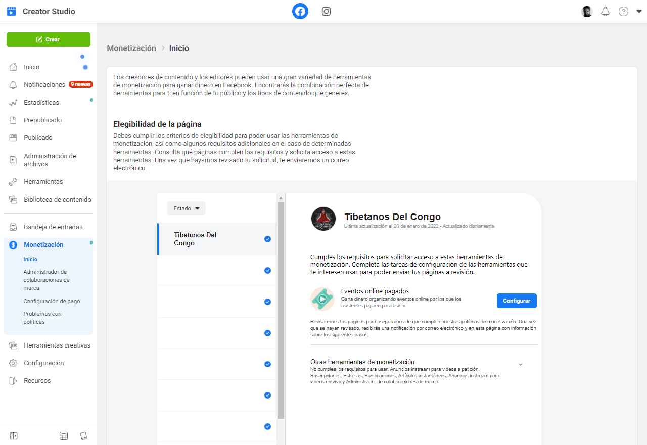 Facebook Creator Studio y monetización