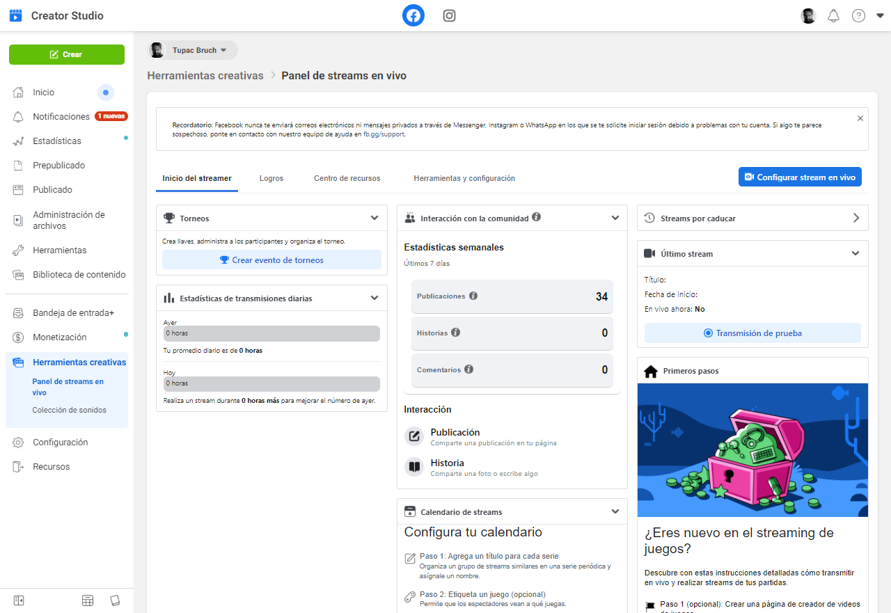 Menú de herramientas en Creator Studio.