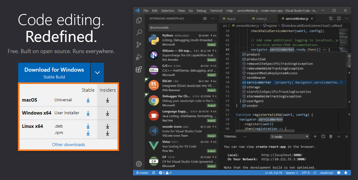 Sistemas operativos disponibles para descargar el Visual Studio Code