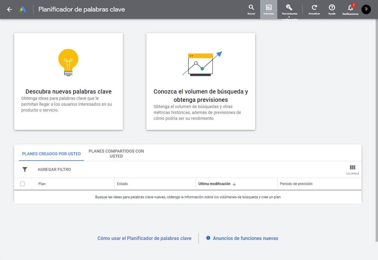 Planificador de palabras clave de Google