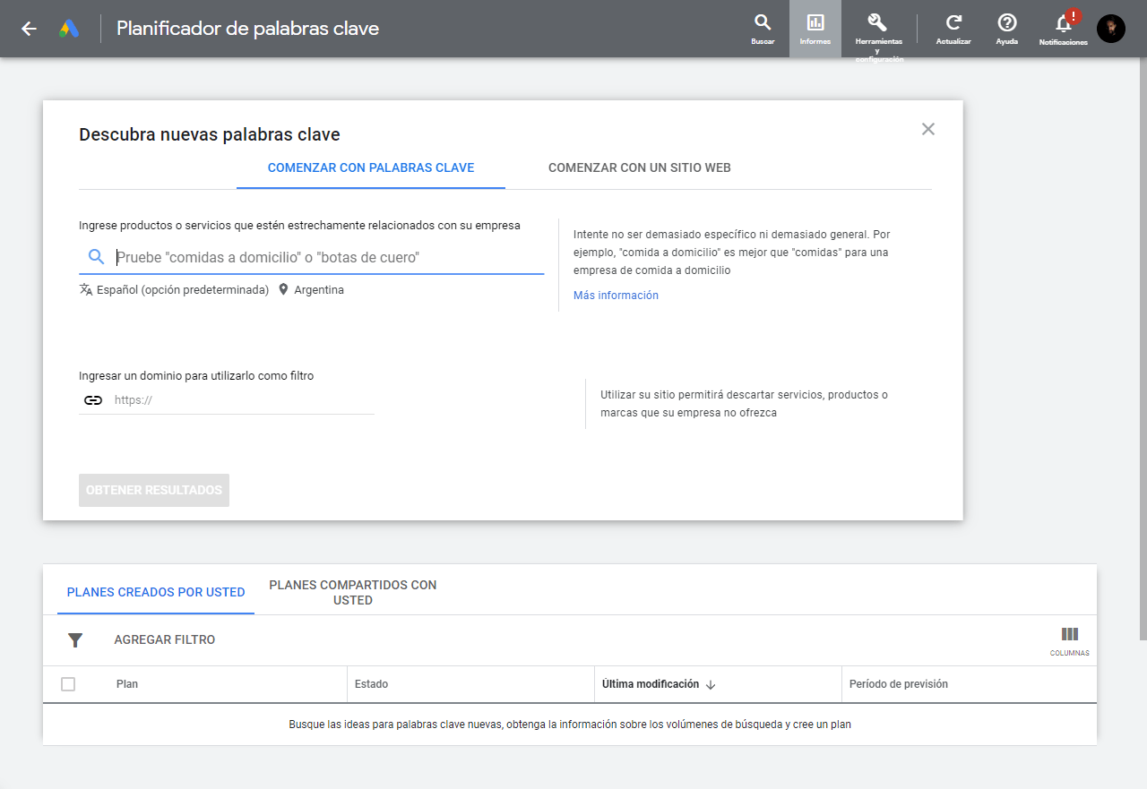 descubriendo palabras clave con Google Keyword Planner