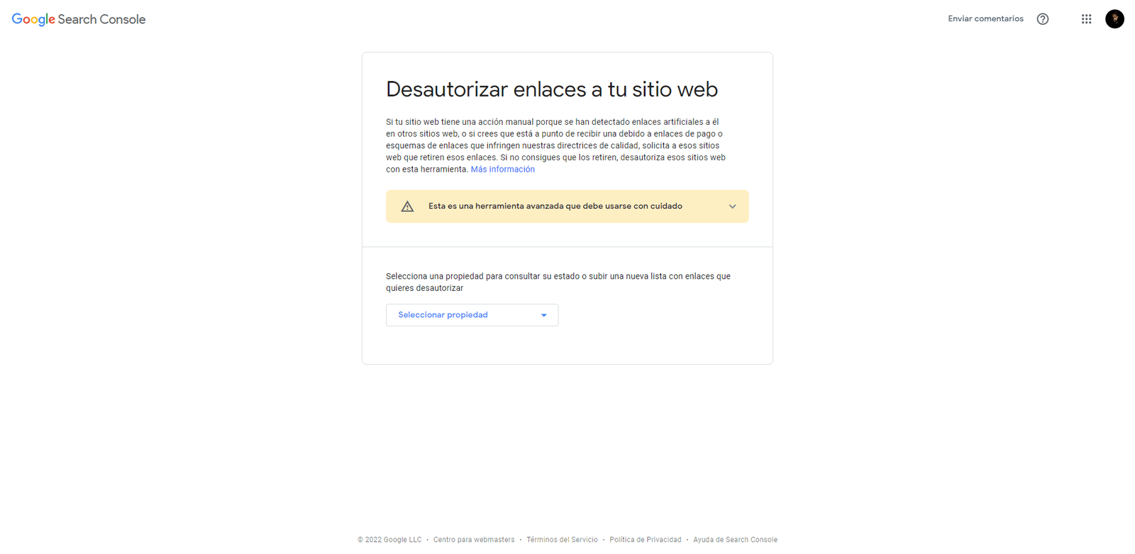 Validar la petición de desautorización de enlaces en google search console
