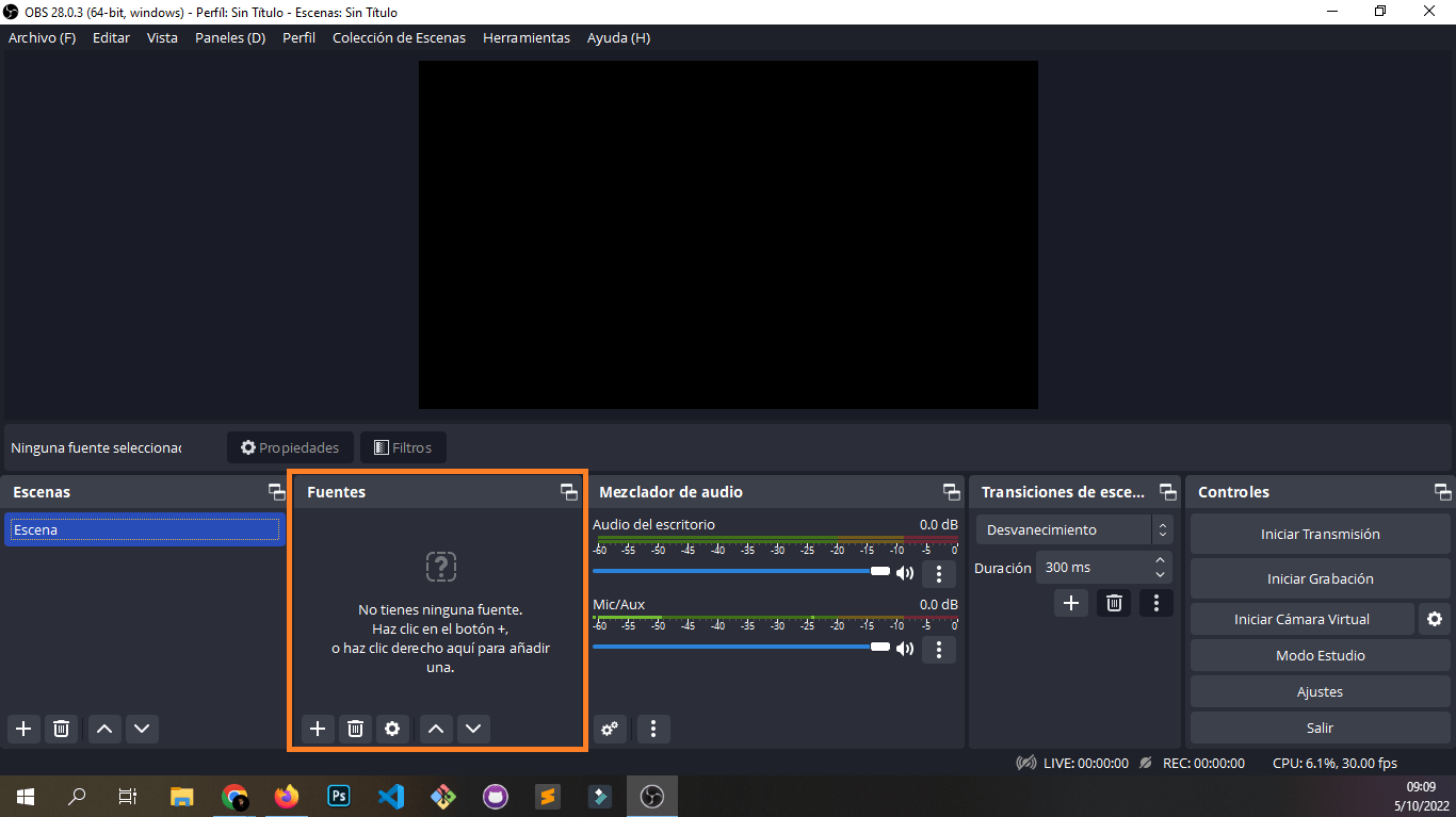 Fuentes de OBS Studio