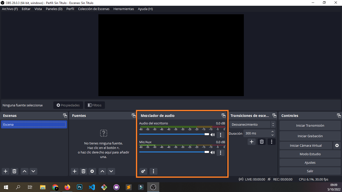 Mezclador de audio de OBS Studio