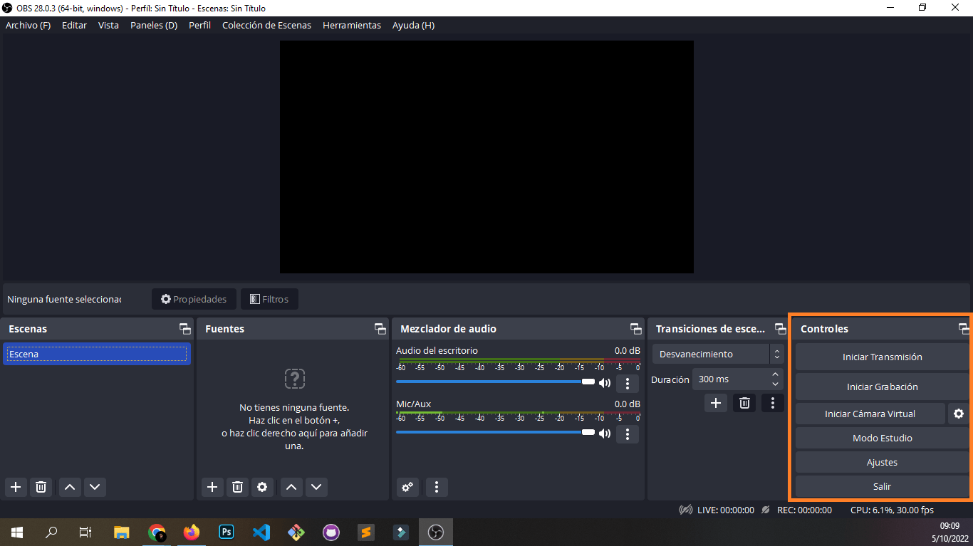 Controles de OBS Studio
