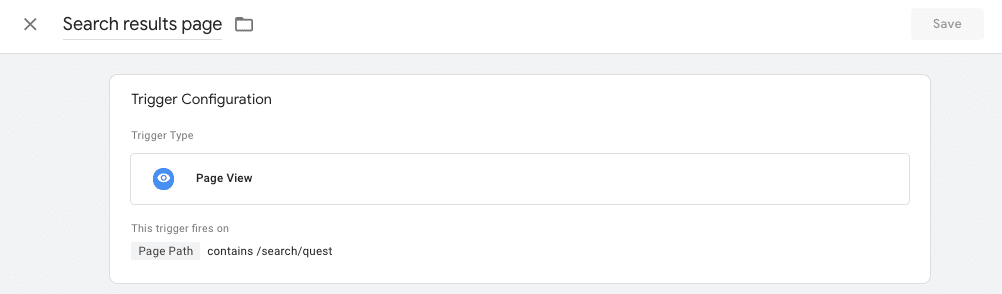 Crear un activador para la página de resultado de búsqueda evento de Buscador interno sin parámetro