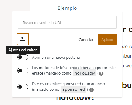 ejemplo de enlace nofollow en wordpress