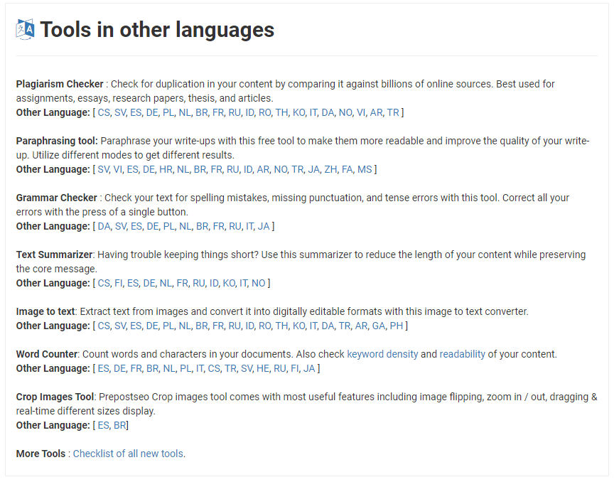 prepostseo.com tiene también herramientas en otro idioma