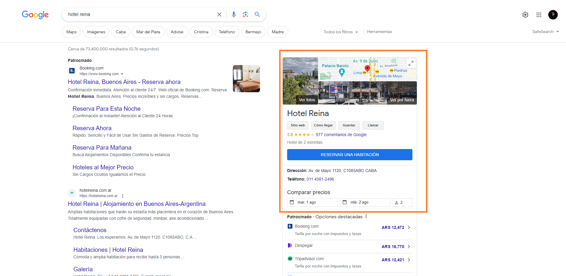 buscando hoteles en google ads
