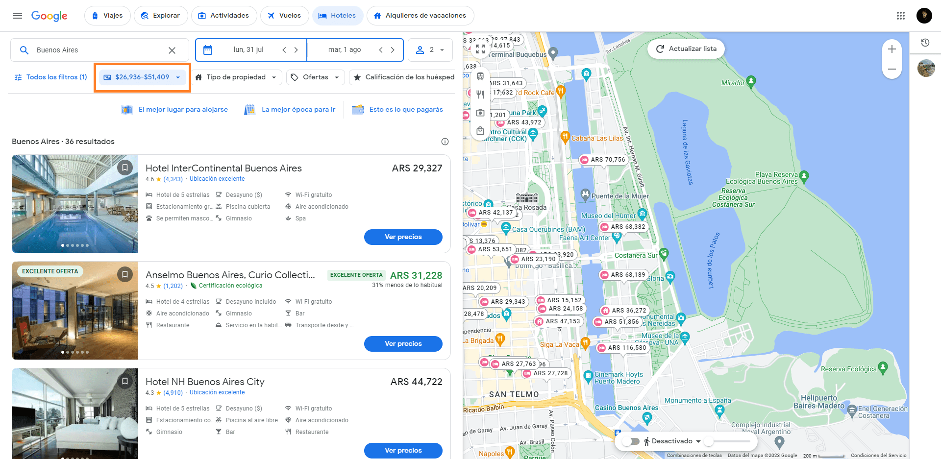 Filtrando Hoteles en Google Viajes Google Vuelo