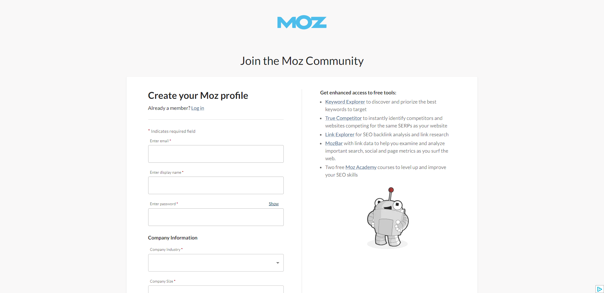 Login en tu cuenta en moz para medir el Page Authority y al Domain Authority