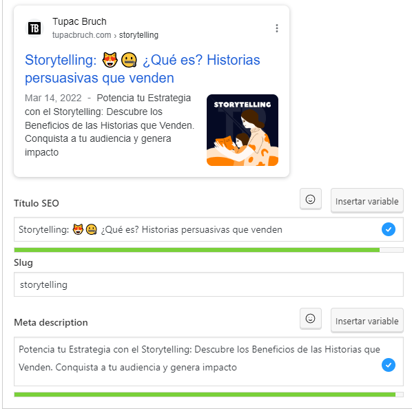 ejemplo de meta información usando Yoast SEO