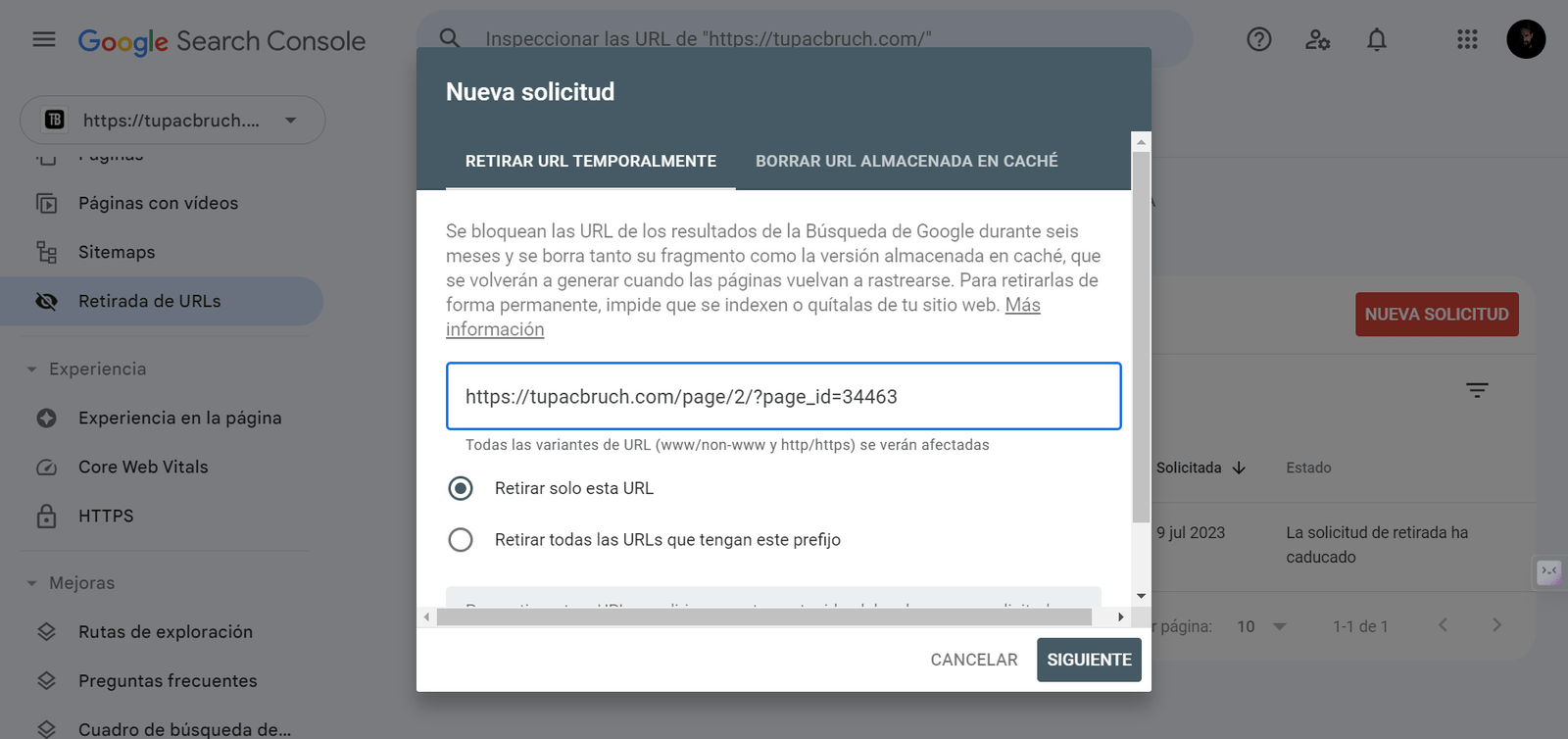 cómo Desindexar una url en Google Search Console
