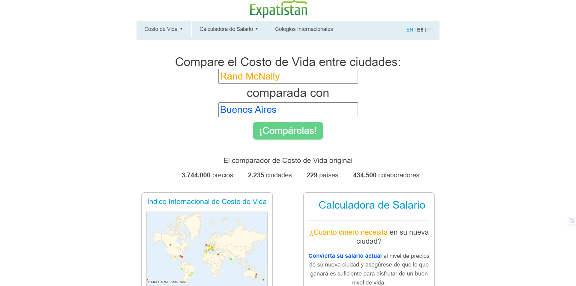 Luego de la búsqueda te va a comparar el precio de cosas, ejemplo, una hamburguesa acá vs allá. Es muy parecido al índice big mac en ese sentido.
