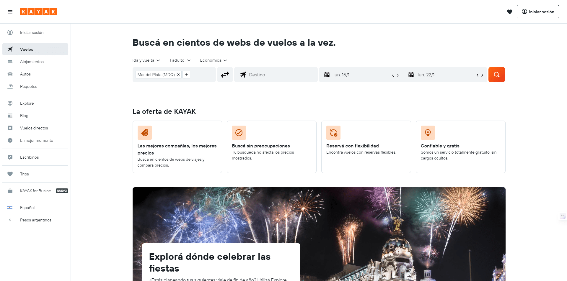 Un motor de búsqueda de viajes que compara precios de vuelos, hoteles y alquiler de coches.