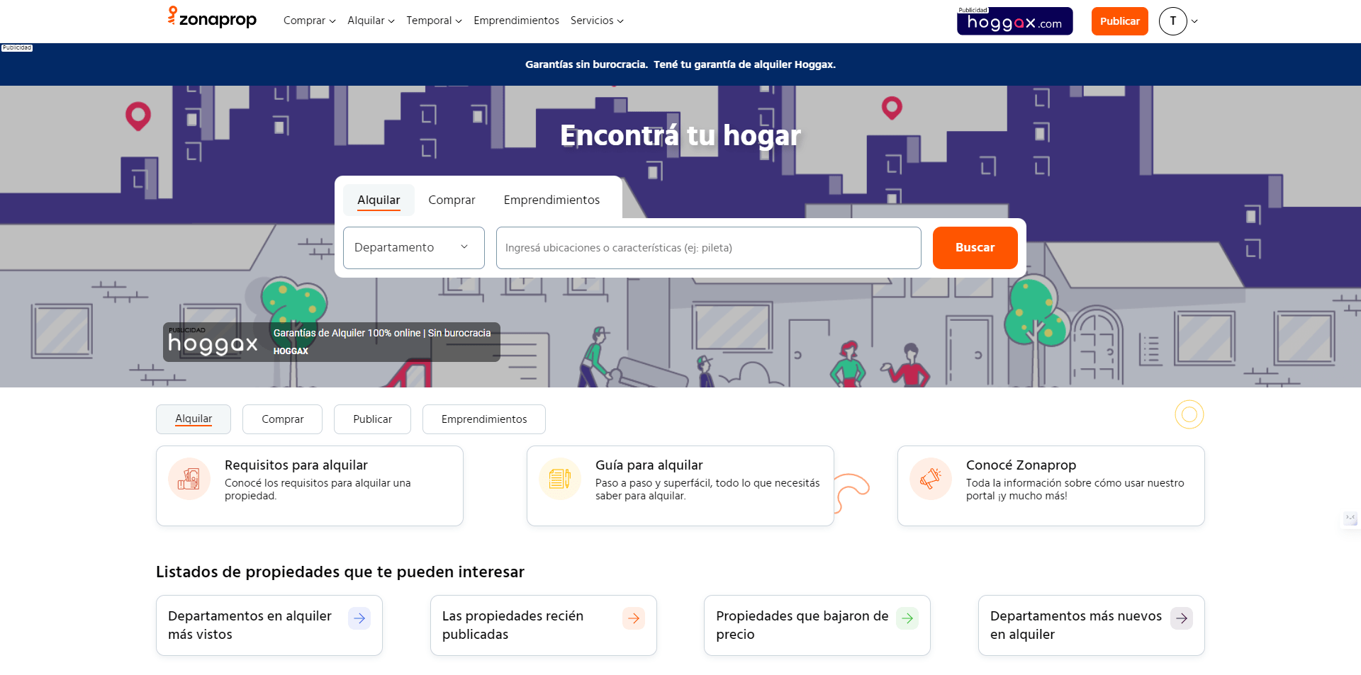 Plataforma para el alquiler, compra y venta de propiedades en Argentina, incluyendo casas, departamentos y terrenos.