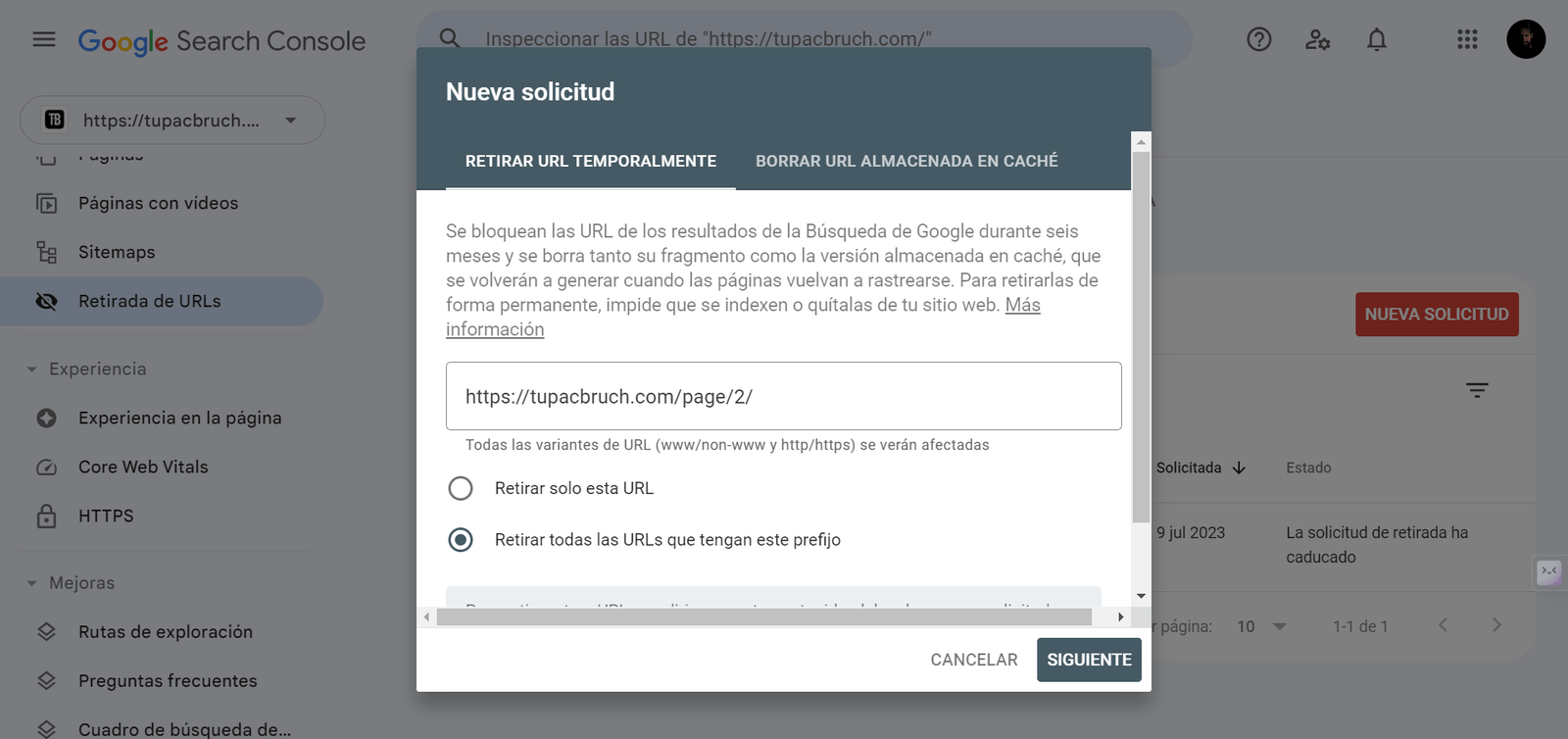 Desindexar recursos en Google Search