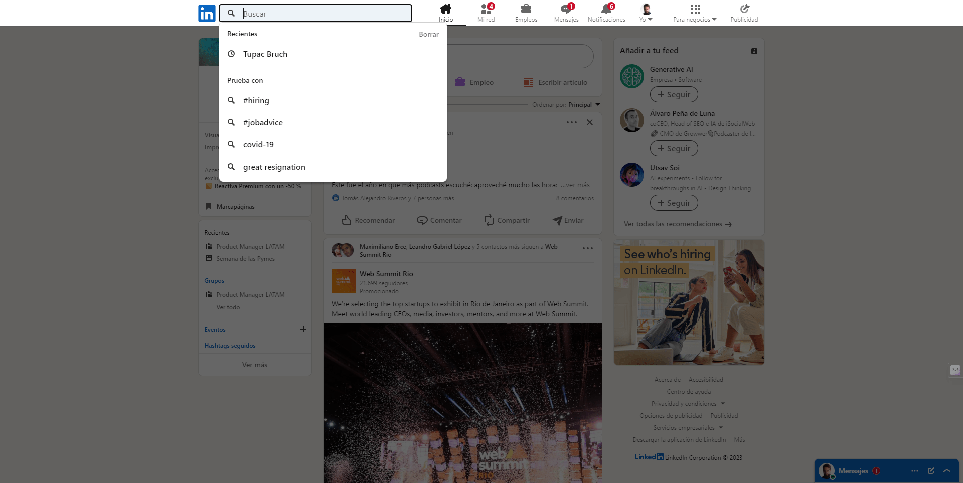 En LinkedIn puedes hacer búsqueda de personas, empresas, empleos y respuestas. Como usuario puedes hacer búsquedas con ciertas limitaciones para restringirla. Sin embargo, si eres Prémium, tienes más opciones para una búsqueda avanzada.