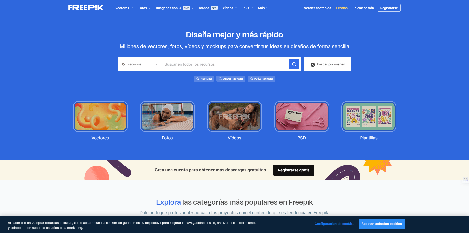 Freepik es un banco de imágenes que cuenta con su propio buscador.