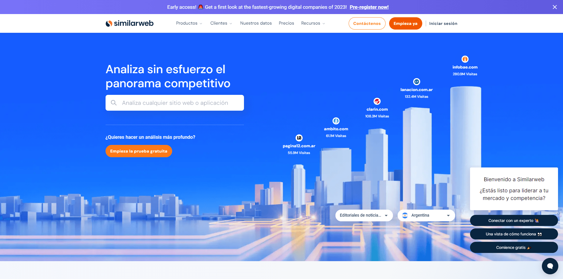 SimilarWeb te permite obtener informaciones y estadísticas de cualquier sitio web. Sin embargo, no está disponible en español, pero te analiza cualquier URL independientemente del idioma.