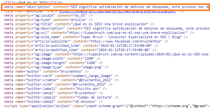 Para ver la metadescription debemos inspeccionar el código fuente