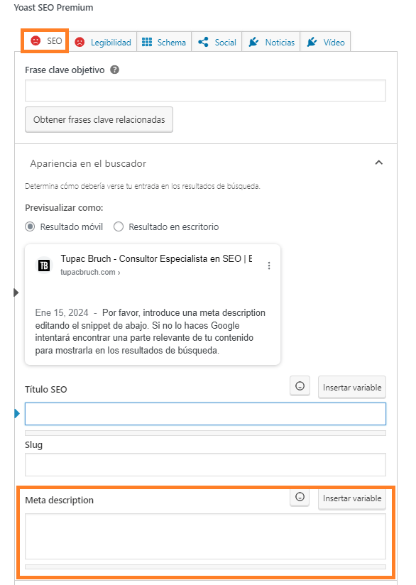 Yoast SEO nos ayuda a gestionar nuestra Meta descripción de forma individual