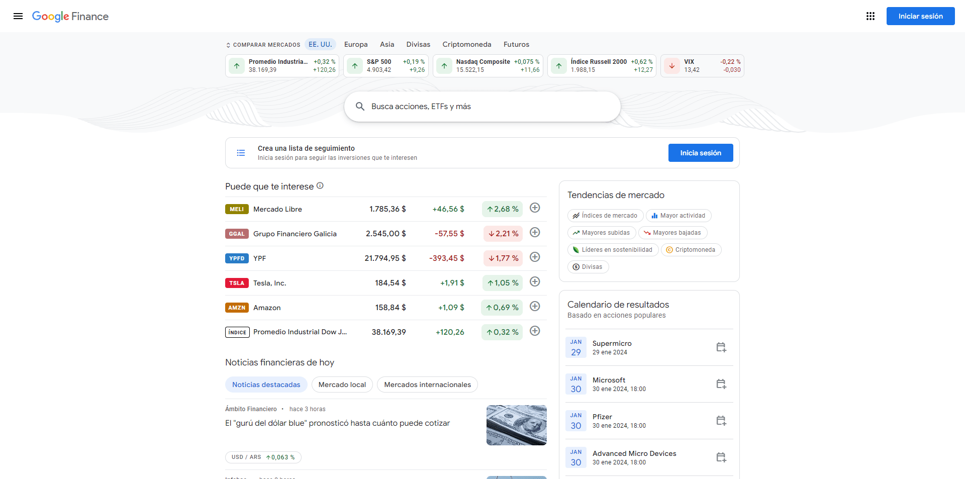 ¿Qué son los Resultados de página en SEO? Ejemplo de google finance