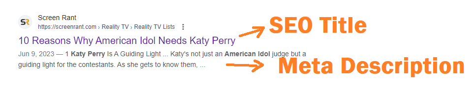 ejemplo de SEO title y meta description