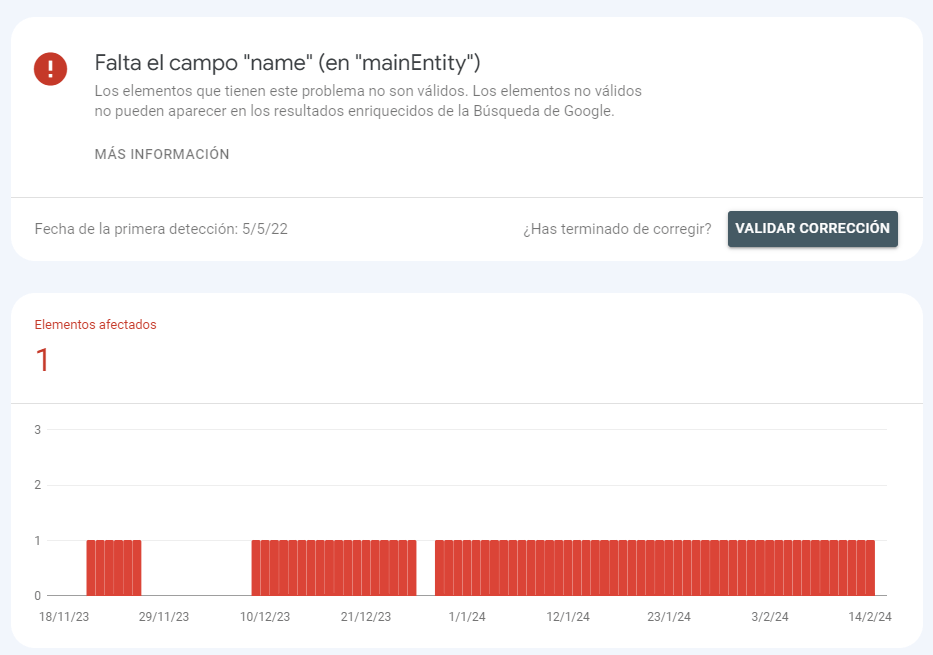preguntas frecuentes en mainentity desde google search console