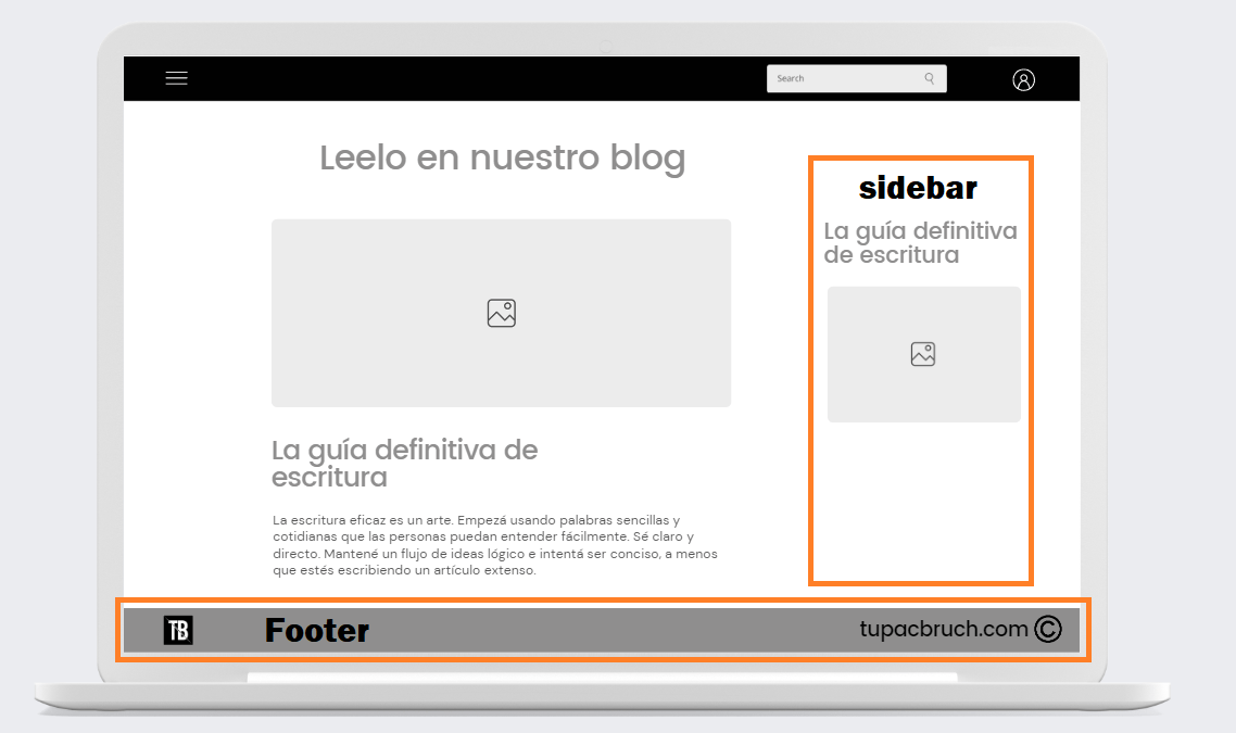 Enlaces en el footer o sidebar ejemplo con un wireframe