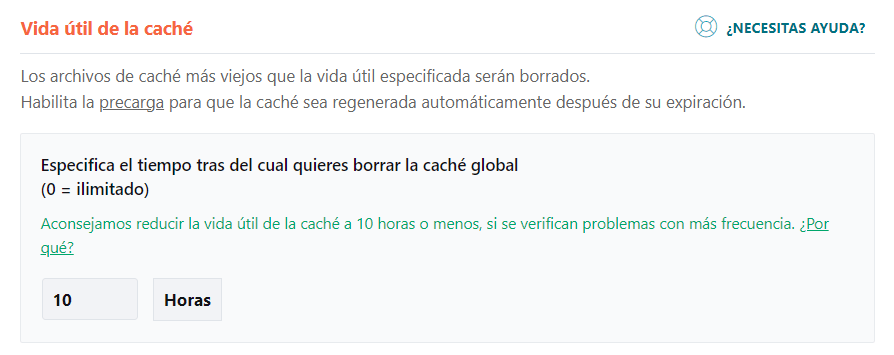 Vida útil de la caché wp rocket