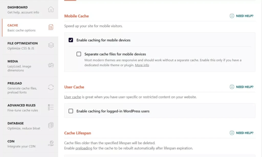 ejemplo de tablero de WP rocket