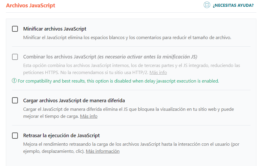 Archivos JavaScript en wp rocket